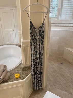 Norma Kamali Black and White Floral Print Slip Jumpsuit